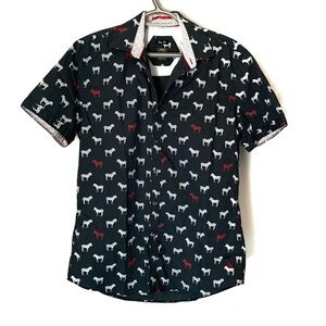 Point Zero Men's Short Sleeve Button Up Zebra Shirt Size Small
